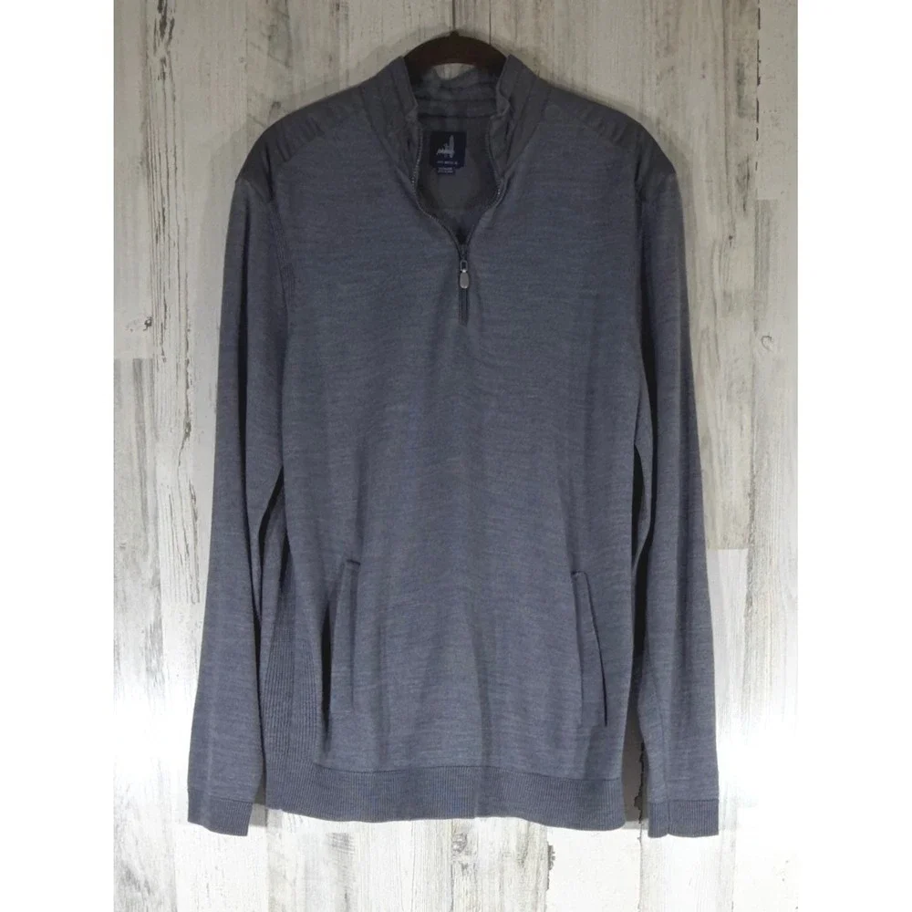 Johnnie O Hybrid 1/4 Zip Prep Performance Pullover Medium Gray Merino Blend READ